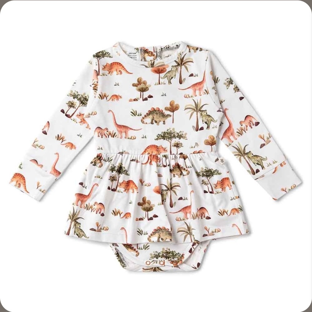 Snuggle Hunny Dino Long Sleeve Organic Dress